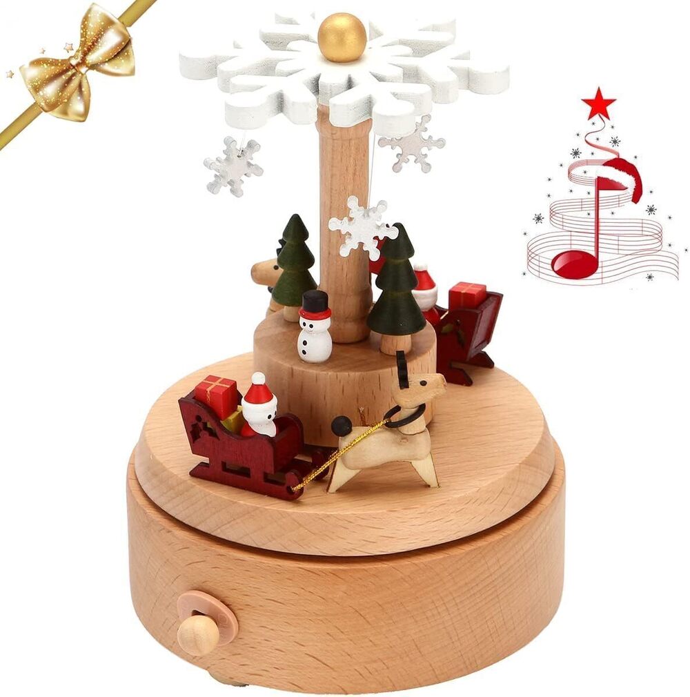 9923 Wooden Ferris Wheel Spinning Crafts Music Box, Christmas Snowflake